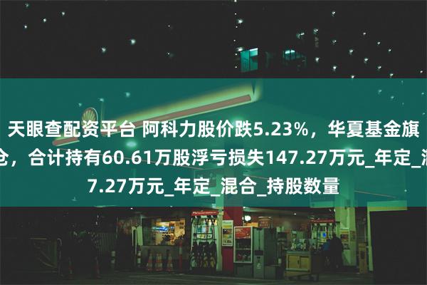 天眼查配资平台 阿科力股价跌5.23%，华夏基金旗下2只基金重仓，合计持有60.61万股浮亏损失147.27万元_年定_混合_持股数量